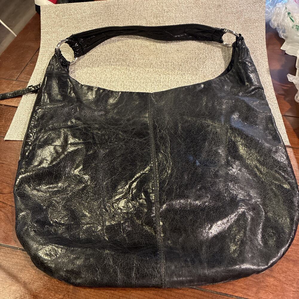 HOBO International Black Leather Hobo Slouchy Shoulder Bag Silver Hardware